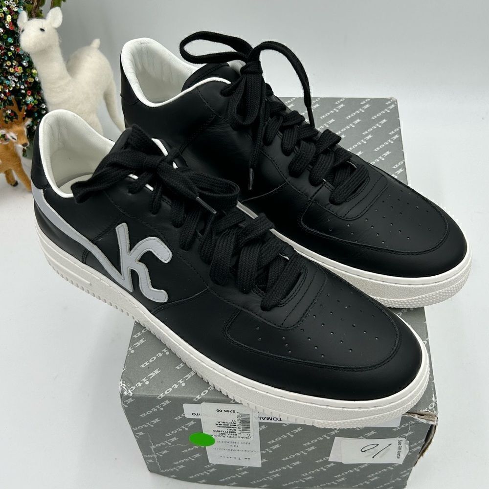 Men’s Kiton KNT black leather sneakers size 11 maiden in Italy - Picture 3 of 12
